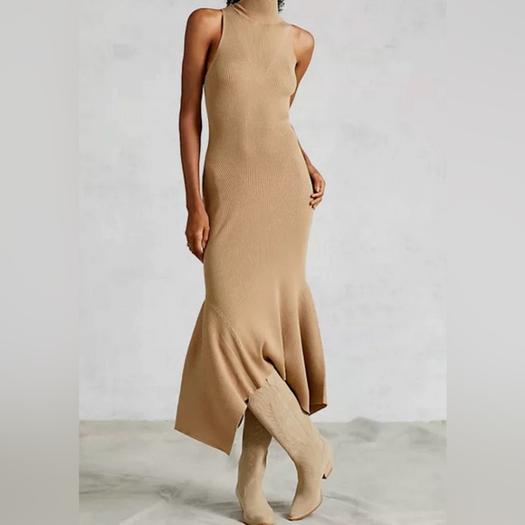 Anthropologie Dresses & Skirts - Anthropologie Knit Mock Turtle Neck Midi Tan Cedar Sweater Dress Size XS